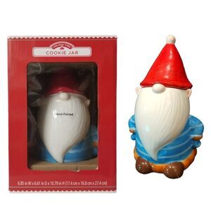 Gnome Cookie Jar Hand Painted Holiday Decor Sealed‎ NIB